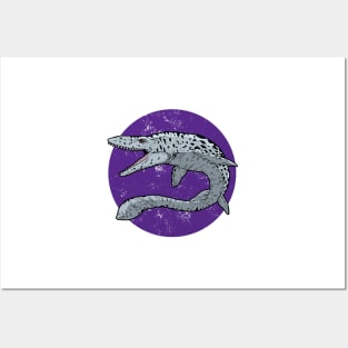 Mosasaurus on Purple Circle Posters and Art